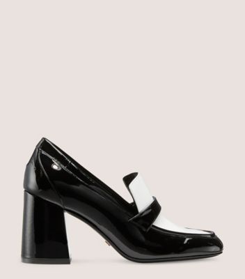 Stuart Weitzman,SLEEK 85 LOAFER,Loafer,Patent leather,Black & White,Front View