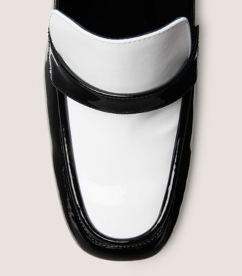 Stuart Weitzman,FLÂNEUR SLEEK 85,Loafer,Cuir verni,Noir et blanc