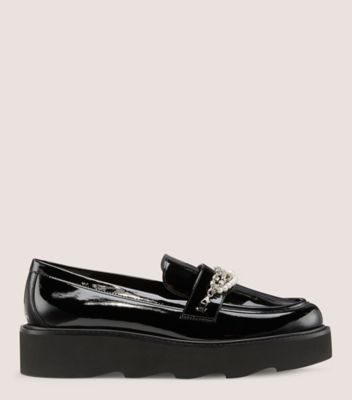 Stuart Weitzman,Flâneur à plateforme Pearldrop,Loafer,Cuir verni,Noir,Front View