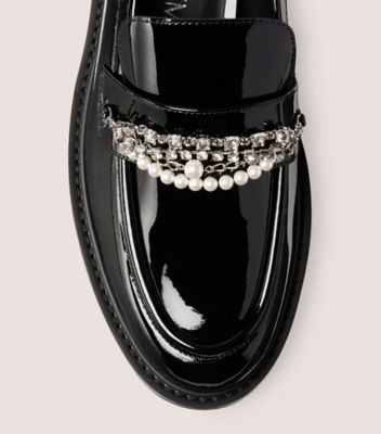 Stuart Weitzman,Pearldrop Platform Loafer,Loafer,Patent leather,Black,top down View
