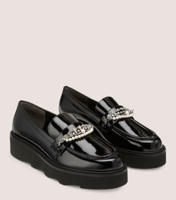 Stuart Weitzman,Pearldrop Platform Loafer,Loafer,Patent leather,Black,Angle View