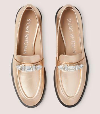 Stuart Weitzman,Palmer Pendant Loafer,Loafer,Liquid Metallic Leather,Ballet