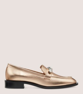 Stuart Weitzman,Flâneur Palmer Pendant,Loafer,Cuir métallique liquide,Ballet,Front View