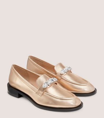 Stuart Weitzman,Palmer Pendant Loafer,Loafer,Liquid Metallic Leather,Ballet,Angle View