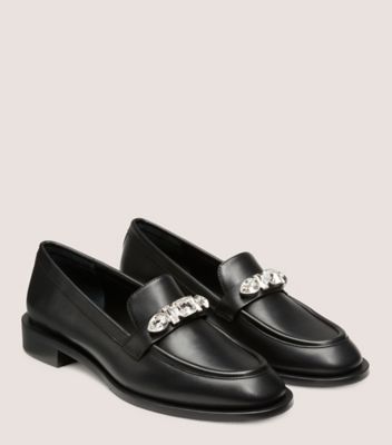 Stuart Weitzman,Palmer Pendant Loafer,Loafer,Smooth Leather,Black,Angle View