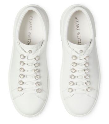 Stuart Weitzman,Ryan Crystal Sneaker,Flat,Leather,White