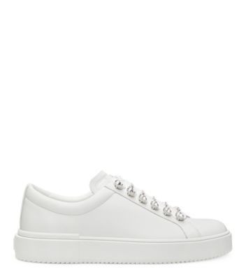 Stuart Weitzman,Ryan Crystal Sneaker,Flat,Leather,White