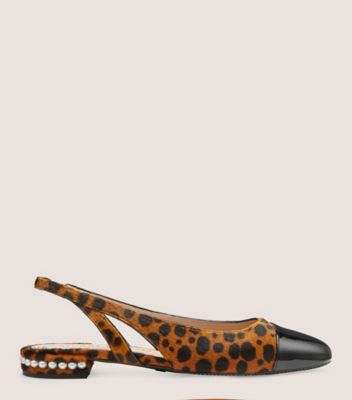 Stuart Weitzman,Pearl Slingback,Flat,Spotted cheetah calf hair & patent,Toffee & Black