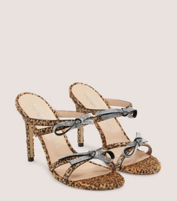 Stuart Weitzman,SW Bow 100 Slide,Sandal,Mini jaguar calf hair,Cheetah