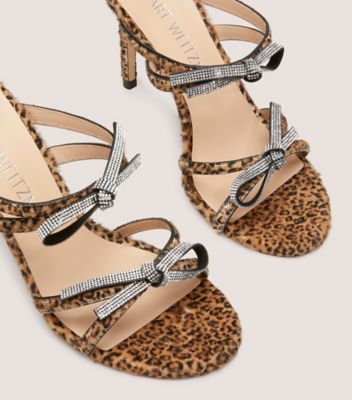 Stuart Weitzman,SW Bow 100 Slide,Sandal,Mini jaguar calf hair,Cheetah,Detailed View