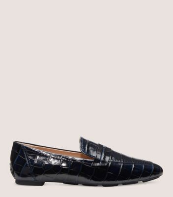 Stuart Weitzman,Jet Loafer,Loafer,Croc embossed leather,Indigo