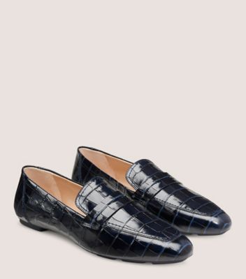 Stuart Weitzman,Jet Loafer,Loafer,Croc embossed leather,Indigo