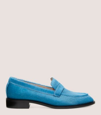 Stuart Weitzman,Palmer Sleek Loafer,Loafer,Calf hair,Atlantic Blue,Front View