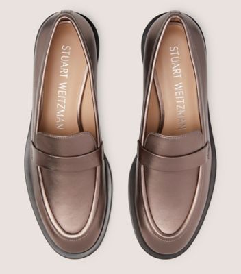 Stuart Weitzman,PALMER SLEEK LOAFER,Loafer,Liquid Metallic Leather,Pyrite