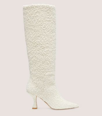 Stuart Weitzman,Xcurve 85 Slouch Boot,Boot,Bouclé,Cream,Front View