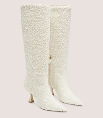 Stuart Weitzman,Xcurve 85 Slouch Boot,Boot,Bouclé,Cream,Angle View