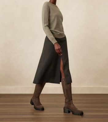 Stuart Weitzman,SOHO KNEE-HIGH BOOT,Rubber,Boots,Day Party,Brown,Shoe on tall model
