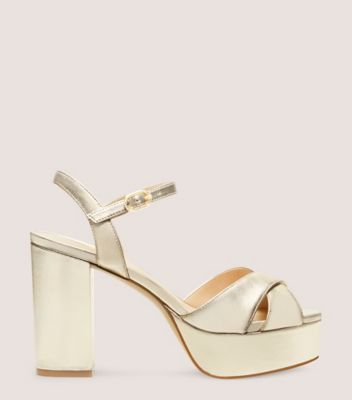 Stuart Weitzman,IVONA,Sandal,Metallic leather,Platino Gold,Front View