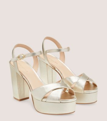 Stuart Weitzman,IVONA,Leather,Rubber,Sandals,Day Party,Champagne,Metallic,Angle View