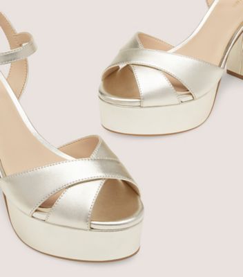 Stuart Weitzman,IVONA,Leather,Rubber,Sandals,Day Party,Champagne,Metallic,Detailed View