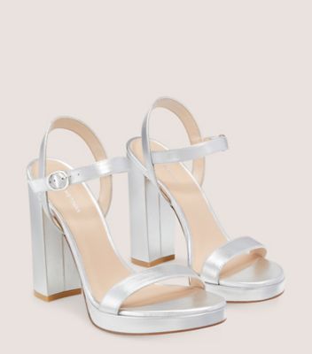 Stuart Weitzman,DANCER BLOCK 120 PLATFORM SANDAL,Leather,Rubber,Sandals,Cocktail,Metallic,Silver