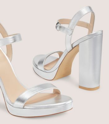 Stuart Weitzman,DANCER BLOCK 120 PLATFORM SANDAL,Leather,Rubber,Sandals,Cocktail,Metallic,Silver