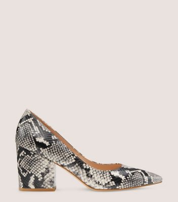 Stuart Weitzman,Avenue 75 Sleek Block Pump,Pump,Snake printed leather,Natural,Front View