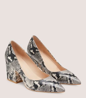 Stuart Weitzman,Avenue 75 Sleek Block Pump,Pump,Snake printed leather,Natural,Angle View