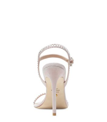 Stuart Weitzman,GEMCUT 100 SANDAL,Suede,Sandals,Crystal,Embellished,Rhinestones,Silver Metal,Cocktail,
