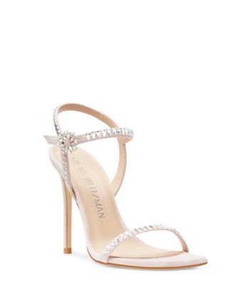 Stuart Weitzman,GEMCUT 100 SANDAL,Suede,Sandals,Crystal,Embellished,Rhinestones,Silver Metal,Cocktail,