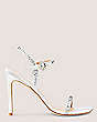 Stuart Weitzman,Gemcut 100 Sandal,Sandal,Satin,White,Front View