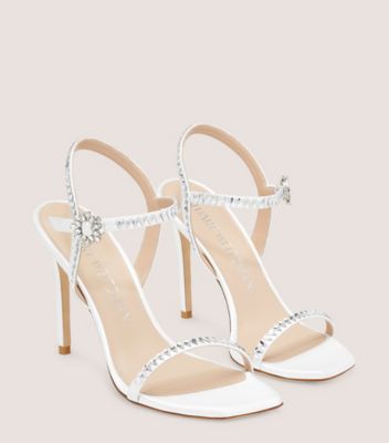 Stuart Weitzman,Sandale Gemcut 100,Sandal,Satin,Blanc,Angle View