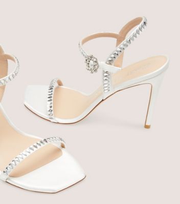 Stuart Weitzman,Sandale Gemcut 100,Sandal,Satin,Blanc,Detailed View