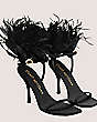 Stuart Weitzman,Plume 100 Sandal,Sandal,Suede & feather,Black,Angle View