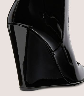 Stuart Weitzman,Bottine à fermeture éclair et à talon compensé Stuart 100,Bootie,Cuir verni,Noir