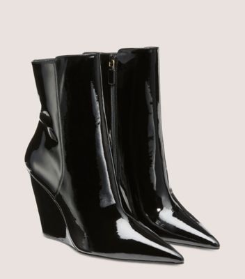 Stuart Weitzman,Bottine à fermeture éclair et à talon compensé Stuart 100,Bootie,Cuir verni,Noir