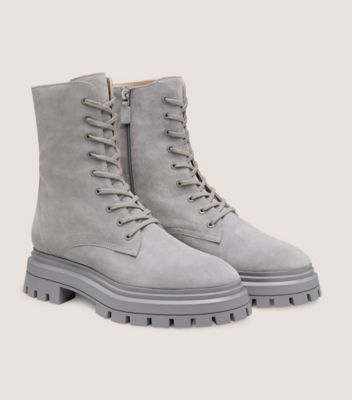 Stuart Weitzman,BEDFORD SLEEK LACE-UP BOOTIE,,Angle View