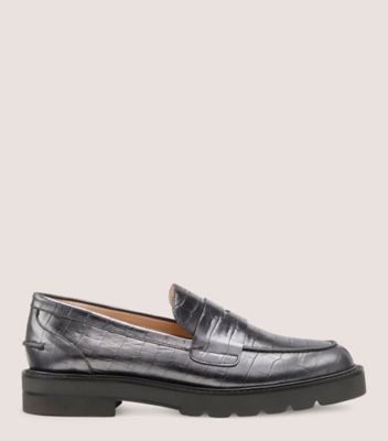 Stuart Weitzman,Parker Lift Loafer,Loafer,Specchio embossed croc leather,Gunmetal