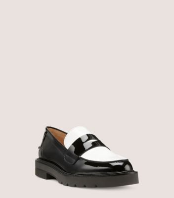 Stuart Weitzman,Parker Lift Loafer,Loafer,Patent leather,Black & White,Side View