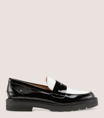 Stuart Weitzman,PARKER LIFT LOAFER,Loafer,Patent leather,Black & White,Front View