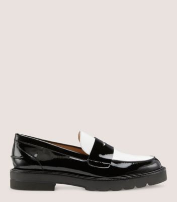 Stuart Weitzman,Parker Lift Loafer,Loafer,Patent leather,Black & White,Front View