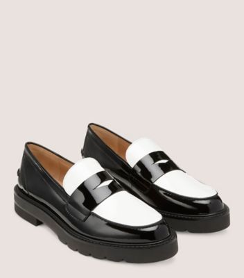 Stuart Weitzman,Parker Lift Loafer,Loafer,Patent leather,Black & White,Angle View