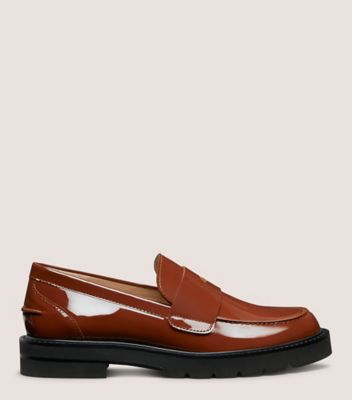 Stuart Weitzman,PARKER LIFT LOAFER,Loafer,Patent leather,Briddle Brown,Front View