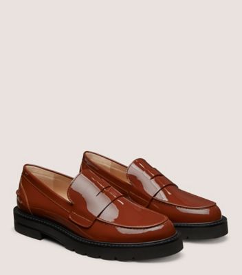 Stuart Weitzman,PARKER LIFT LOAFER,Loafer,Patent leather,Briddle Brown,Angle View