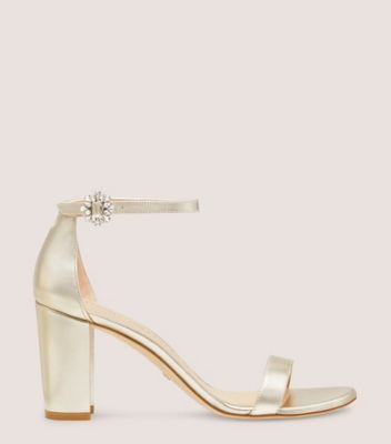 Stuart Weitzman,Nearlynude Gem Buckle Sandal,Sandal,Liquid Metallic Leather,Light Gold