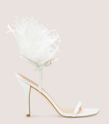 Stuart Weitzman,Plume 100 Sandal,Sandal,Smooth leather & feather,White,Front View