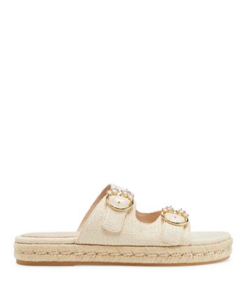 Stuart Weitzman,CRYSTAL RING ESPADRILLE FLAT SLIDE,Cream,Front View