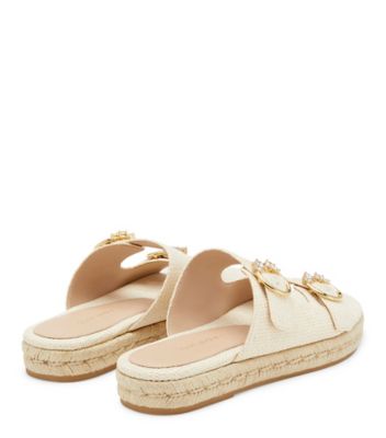 Stuart Weitzman,CRYSTAL RING ESPADRILLE FLAT SLIDE,Cream