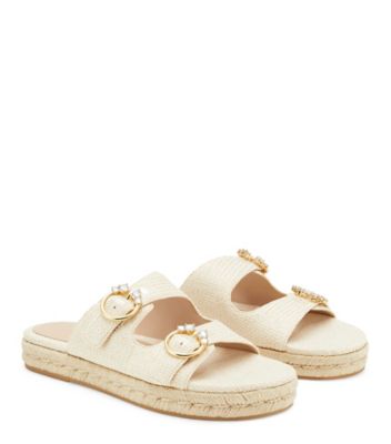 Stuart Weitzman,CRYSTAL RING ESPADRILLE FLAT SLIDE,Cream,Angle View