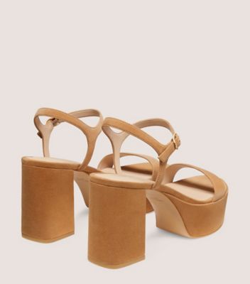 Stuart Weitzman,DANCER MID BLOCK PLATFORM SANDAL,Leather,Suede,Rubber,Sandals,Party,Brown,Back View